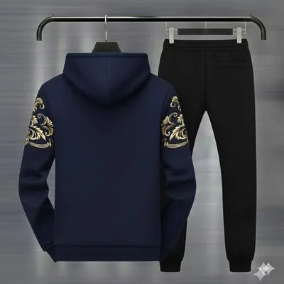 Men Royal Crest Blue Hoodie Track Suit Winter Warm Fleece thumbnail 2