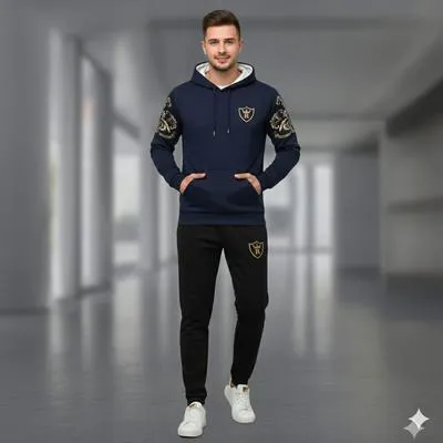 Men Royal Crest Blue Hoodie Track Suit Winter Warm Fleece thumbnail 3