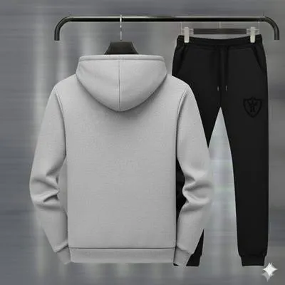 Men Grey Black Royal Crest Hoodie Track Suit Winter Fleece thumbnail 2