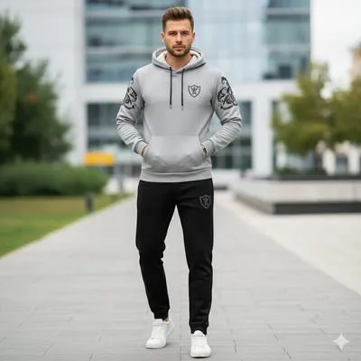Men Grey Black Royal Crest Hoodie Track Suit Winter Fleece thumbnail 3