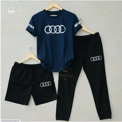 Audi Logo Tracksuit Set for Men Cotton Black Shorts thumbnail 4