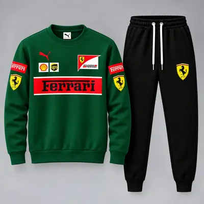 Ferrari Printed 2 Piece Tracksuit Set – Green & Black