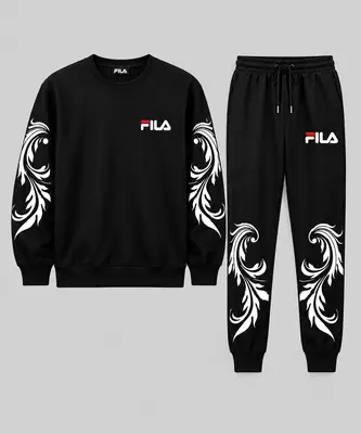 Men’s Black Printed Sweatshirt & Trouser 2-Piece Set