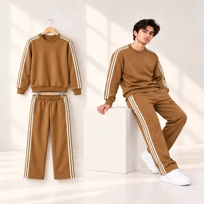 Men’s Brown Striped Sweatshirt & Trouser Tracksuit Set 