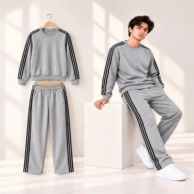 Men’s Black Striped Sweatshirt & Trouser Tracksuit Set 