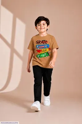 Kids Printed Track Suit Brown T-Shirt + Black Trousers thumbnail 5