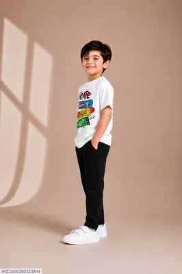 Kids Graphic Track Suit White Black Summer Wear thumbnail 4