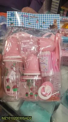 Feeding Set Multicolor 3 Feeders Small Medium Large Pacifier Bib Cotton Buds Nipples