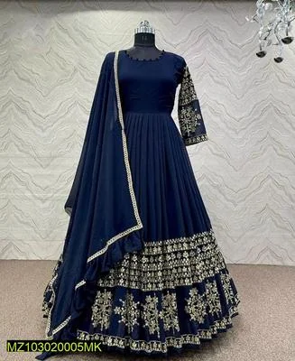 3 Pcs Women's Stitched Shamoz Silk Embroidered Maxi - Navy Blue  thumbnail 4