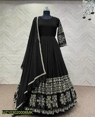 3 Pcs Women's Stitched Shamoz Silk Embroidered Maxi - Black thumbnail 5