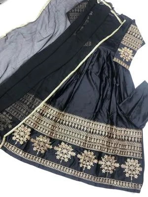 3 Pcs Women's Stitched Shamoz Silk Embroidered Maxi - Black thumbnail 2