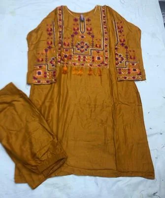 2 Pcs Women's Stitched Linen Embroidered Shirt And Trouser thumbnail 2