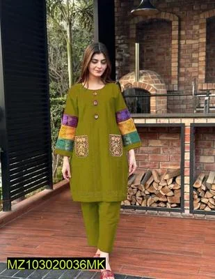 2 Pcs Women's Stitched Cotton Net Embroidered Shirt And Trouser thumbnail 3