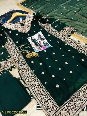 3 Pcs Women’s Stitched Crinkle Chiffon Embroidered Suit thumbnail 2