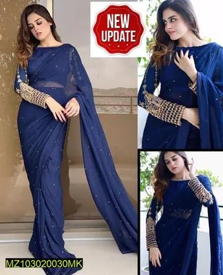 3 Pcs Women’s Stitched Chiffon Sequins Embroidered Saree thumbnail 4