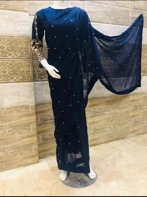3 Pcs Women’s Stitched Chiffon Sequins Embroidered Saree thumbnail 2