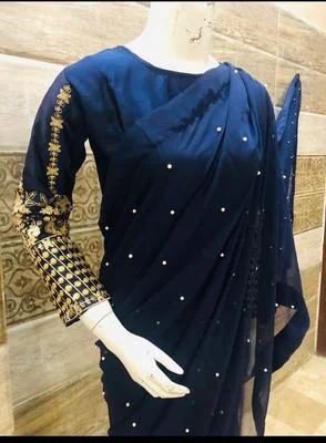 3 Pcs Women’s Stitched Chiffon Sequins Embroidered Saree thumbnail 3