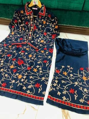 2 Pcs Women’s Stitched Katan Silk Embroidered Suit thumbnail 3