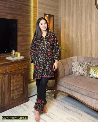 2 Pcs Women’s Stitched Katan Silk Embroidered Suit thumbnail 4