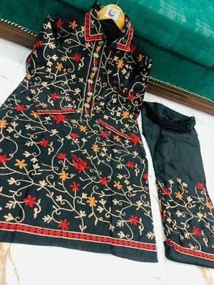 2 Pcs Women’s Stitched Katan Silk Embroidered Suit thumbnail 2