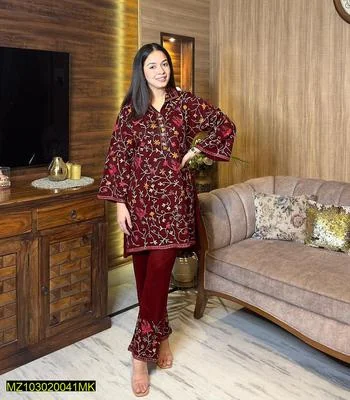 2 Pcs Women’s Stitched Katan Silk Embroidered Suit thumbnail 5