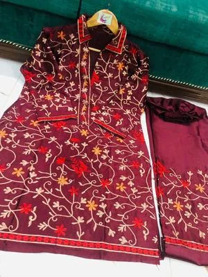 2 Pcs Women’s Stitched Katan Silk Embroidered Suit thumbnail 4