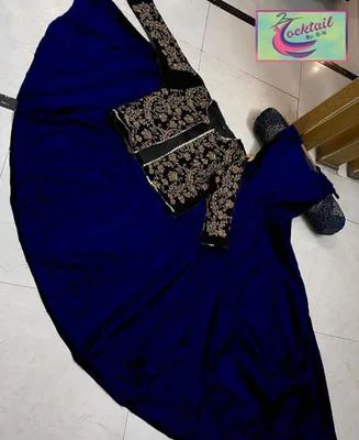 Stylish Blue Shalmose Silk Maxi and Jacket Set - 2 Pcs for Women thumbnail 2