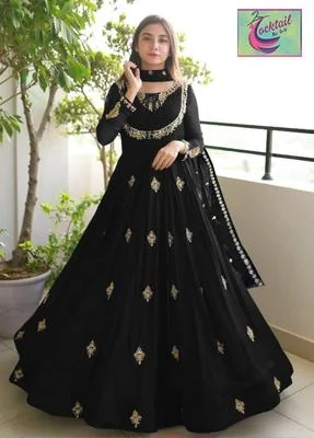 Chic 3 Pcs Women's Stitched Maxi Suit in Black Chiffon with Embroidered Design