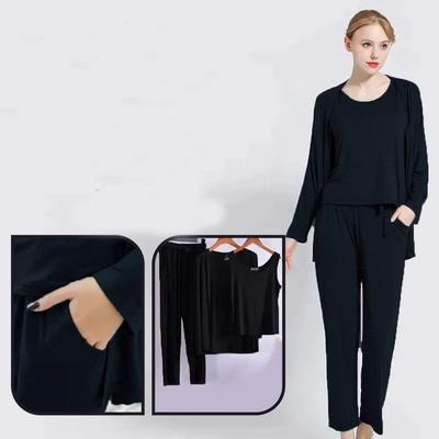3-Piece Night Suit Set Black Cotton Jersey