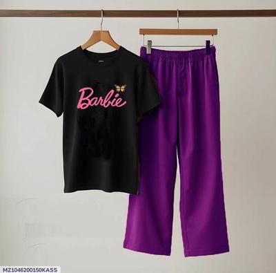 Women Printed Night Suit Black Purple Cotton Jersey Medium to XL thumbnail 3