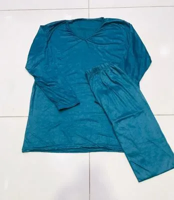 Women's Green Cotton Jersey V-Neck Night Suit 2 Pcs thumbnail 2