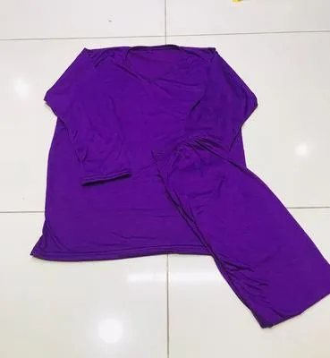 Purple Cotton Night Suit V-Neck Wide Leg Pants thumbnail 2