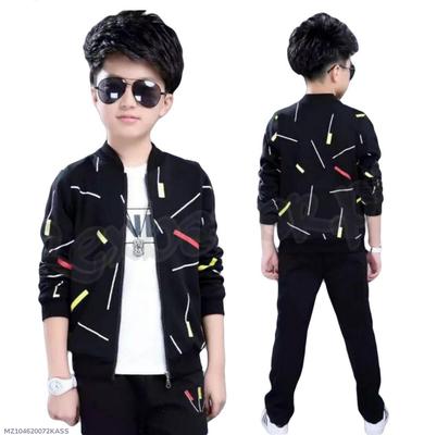 2 Pcs Boy's Fleece Printed Zipper Tracksuit thumbnail 3