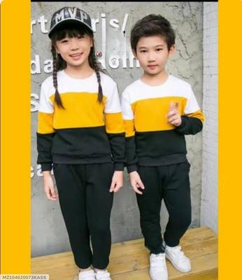 2 Pcs Kids Fleece Plain Sweatshirt Tracksuit thumbnail 3
