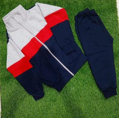 2 Pcs Boy's Cotton Jersey Plain Zipper Tracksuit thumbnail 2