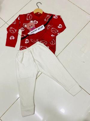 Kids Printed Fleece Tracksuit - 2 Pcs Red Set for Boys and Girls thumbnail 2
