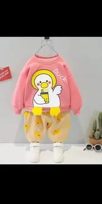 2 Pcs Girl's Fleece Printed Tracksuit