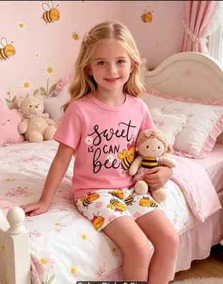 2 Pcs Girl's Stitched Jersey Printed Night Suit