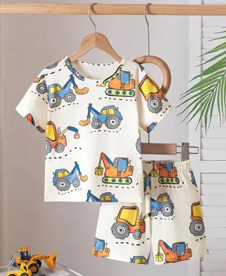 2 Pcs Girl's Stitched Jersey Printed Night Suit