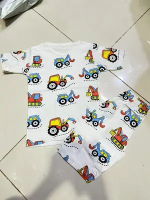 2 Pcs Girl's Stitched Jersey Printed Night Suit thumbnail 2