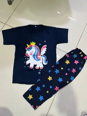 2 Pcs Boy's Stitched Jersey Printed Night Suit thumbnail 2