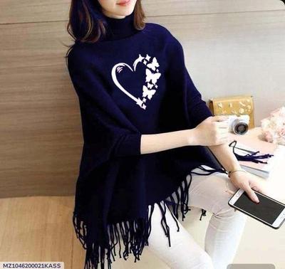 Women's Fleece Plain Poncho Cape Shawl thumbnail 3