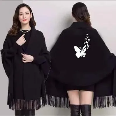 Women's Fleece Printed Cape Shawl