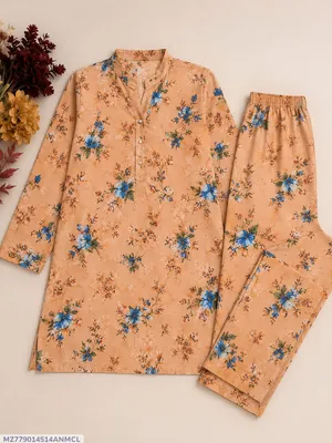 2 Pcs Women's Unstitched 3-D Block Printed Suit thumbnail 1