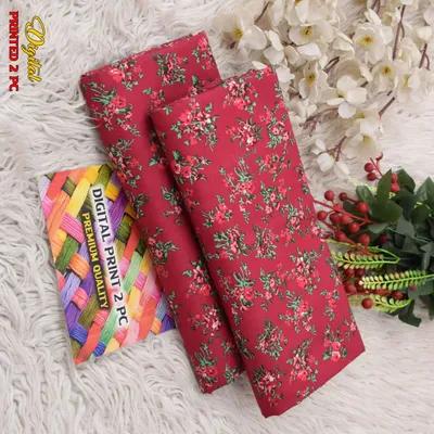 2 Pcs Women's Unstitched 3-D Block Printed Suit thumbnail 2
