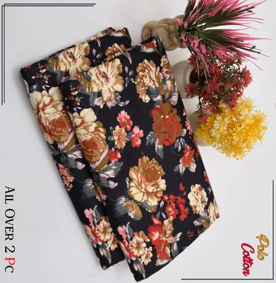 2 Pcs Women's Unstitched 3-D Block Printed Suit thumbnail 2