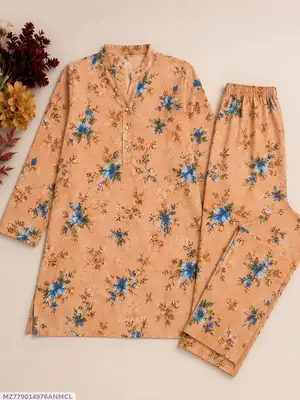 2 Pcs Women's Unstitched 3-D Block Printed Suit