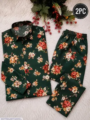 2 Pcs Women's Unstitched 3-D Block Printed Suit