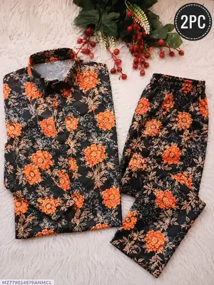 2 Pcs Women's Unstitched 3-D Block Printed Suit