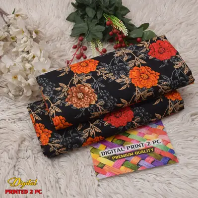 2 Pcs Women's Unstitched 3-D Block Printed Suit thumbnail 2